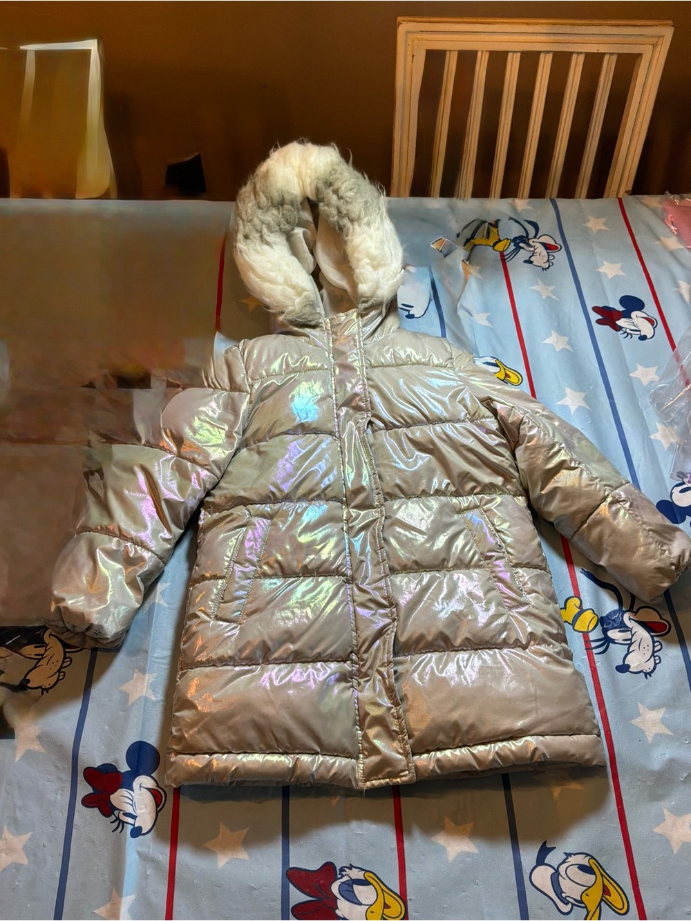 Sam Edelman iridescent faux fur hooded puffer jacket size 6x child